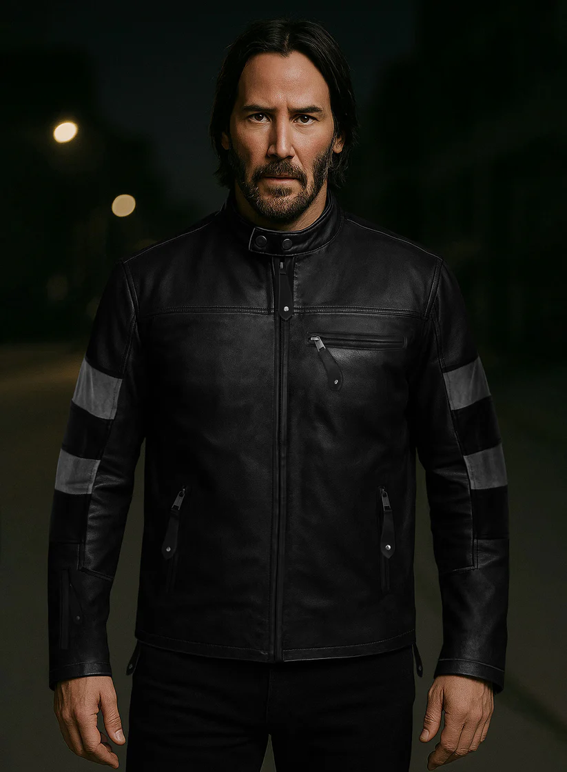 Keanu Reeves Black Biker Leather Jacket 02