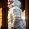 Papal White Hooded Down Puffer Coat 05