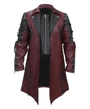Men’s Steampunk Gothic Maroon Leather Coat – Punk Rave Style