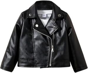 Toddler Girls Motorcycle Leather Jacket - A Piece of Zipper Black Coat Jacket - Cool Girls Outwear Tops for Kids