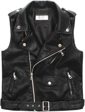 Children Faux Leather Motorcycle Vests Boys Joker Dress Coats Black