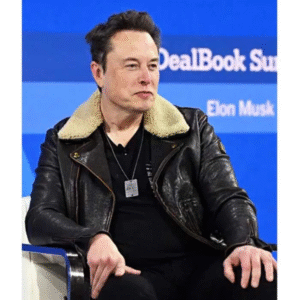 Elon Musk Shearling Real Black Leather Jacket